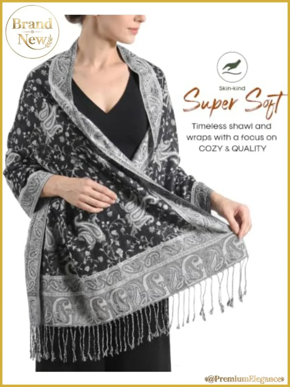 Reversible Paisley Shawl Wrap Soft Viscose Acrylic Women Evening Scarf